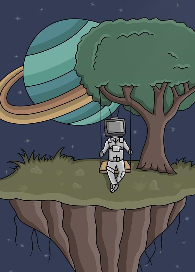 Astronauth playing swing