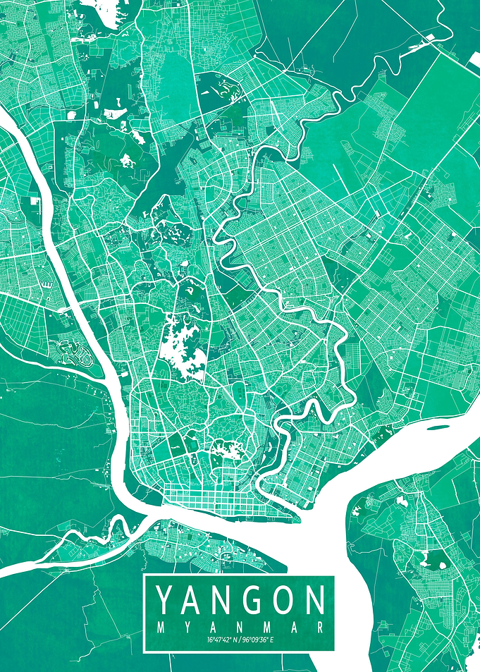 Yangon City Map Watercolor