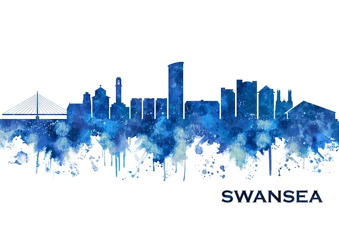Swansea Wales Skyline Blue
