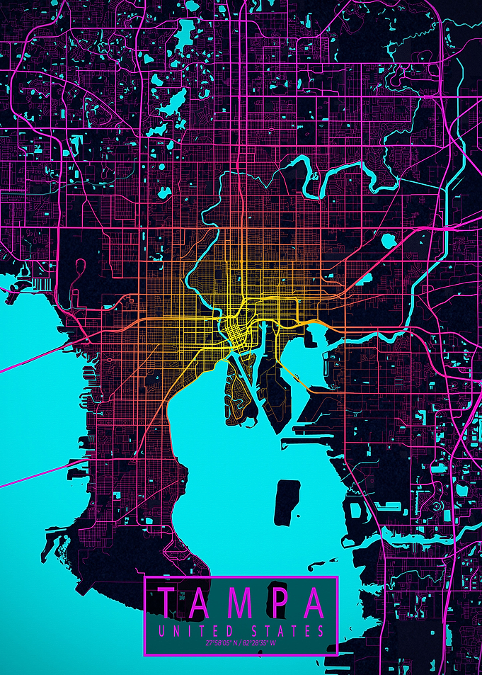 Tampa City Map Neon
