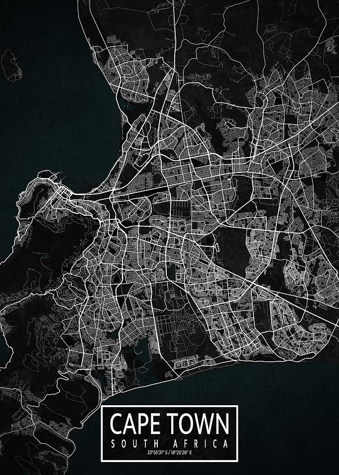 Cape Town City Map Dark