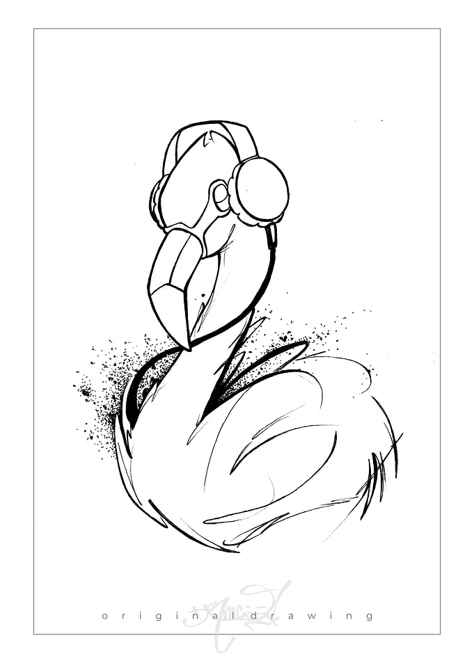 Flamingo in Headphones