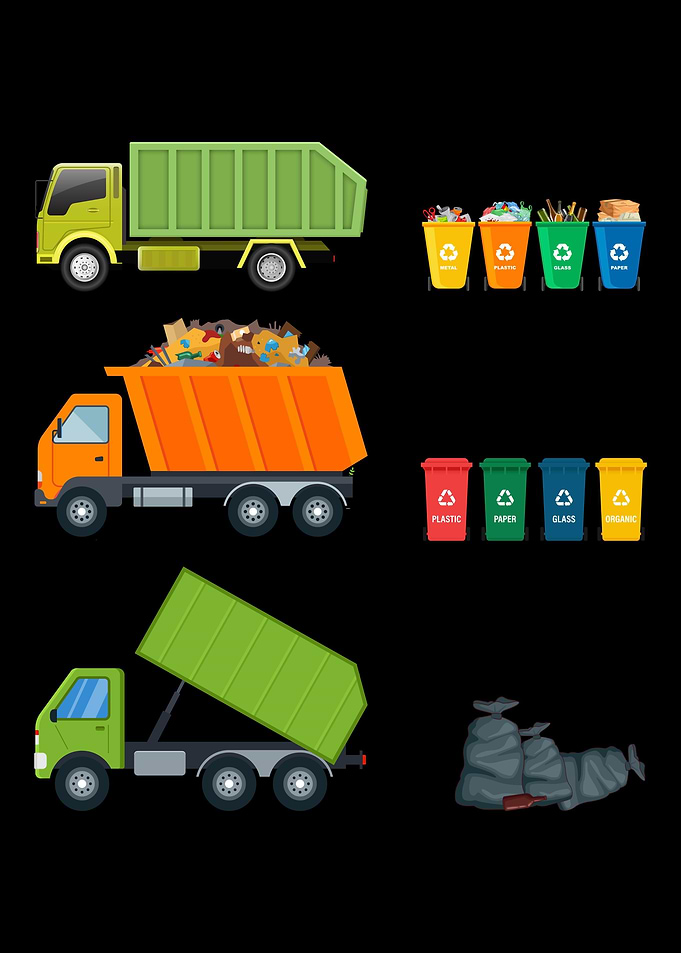 Green Orange Garbage Truck