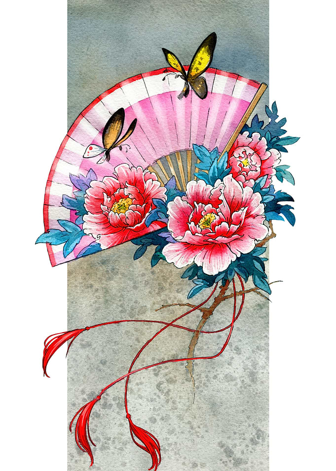 Japanese pink fan