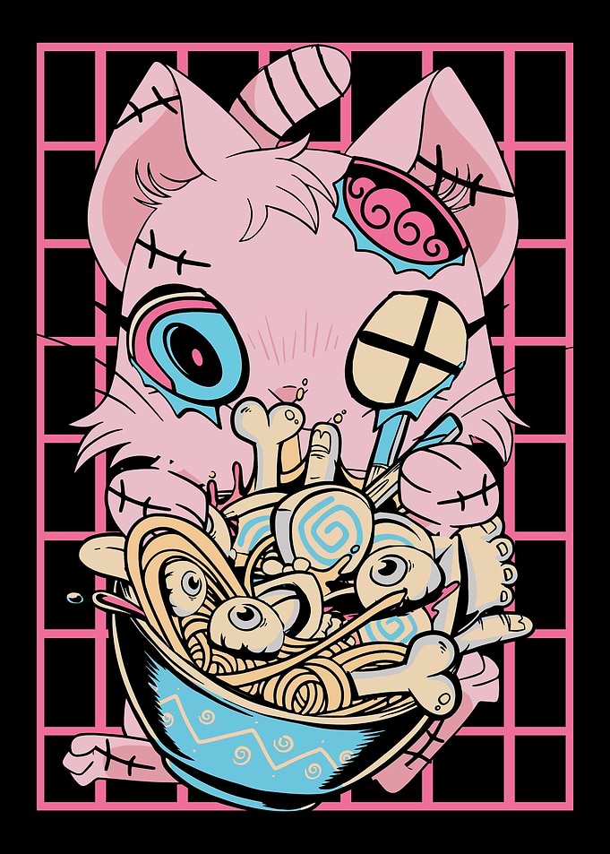 Creepy Ramen Bowl Cat