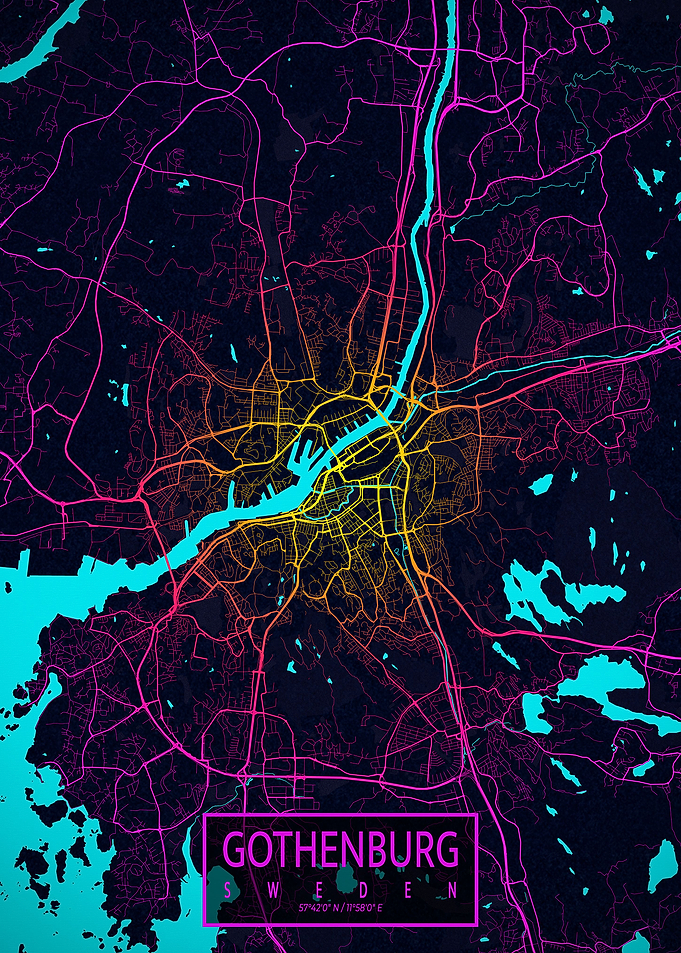 Gothenburg City Map Neon