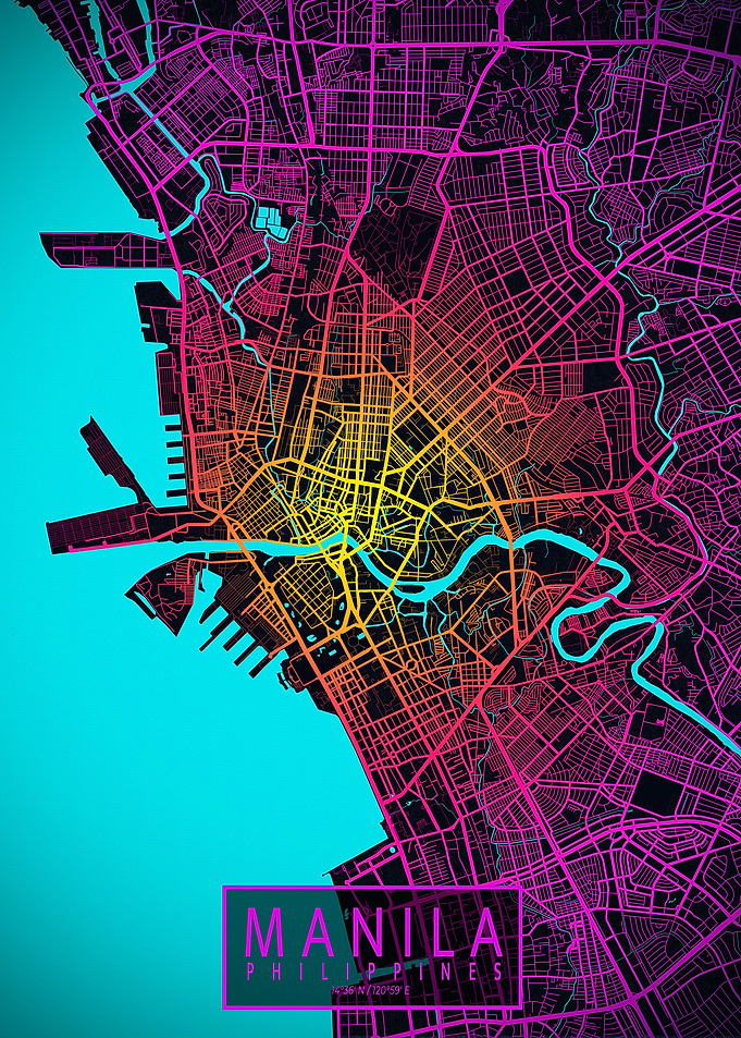 Manila City Map Neon