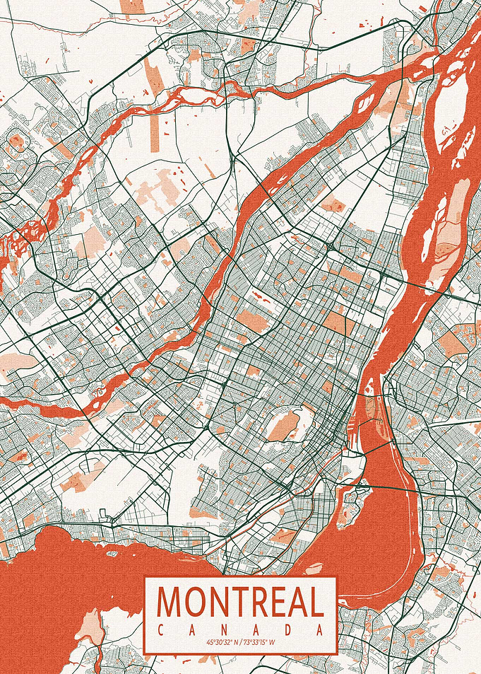 Montreal City Map Bohemian