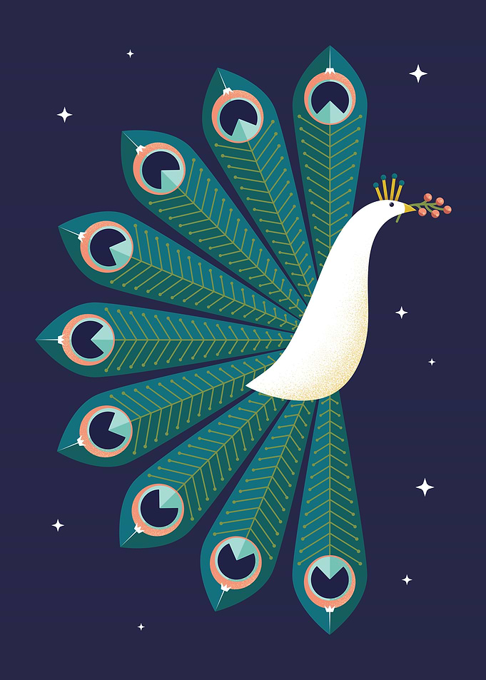 Ornamental Peacock on Blue