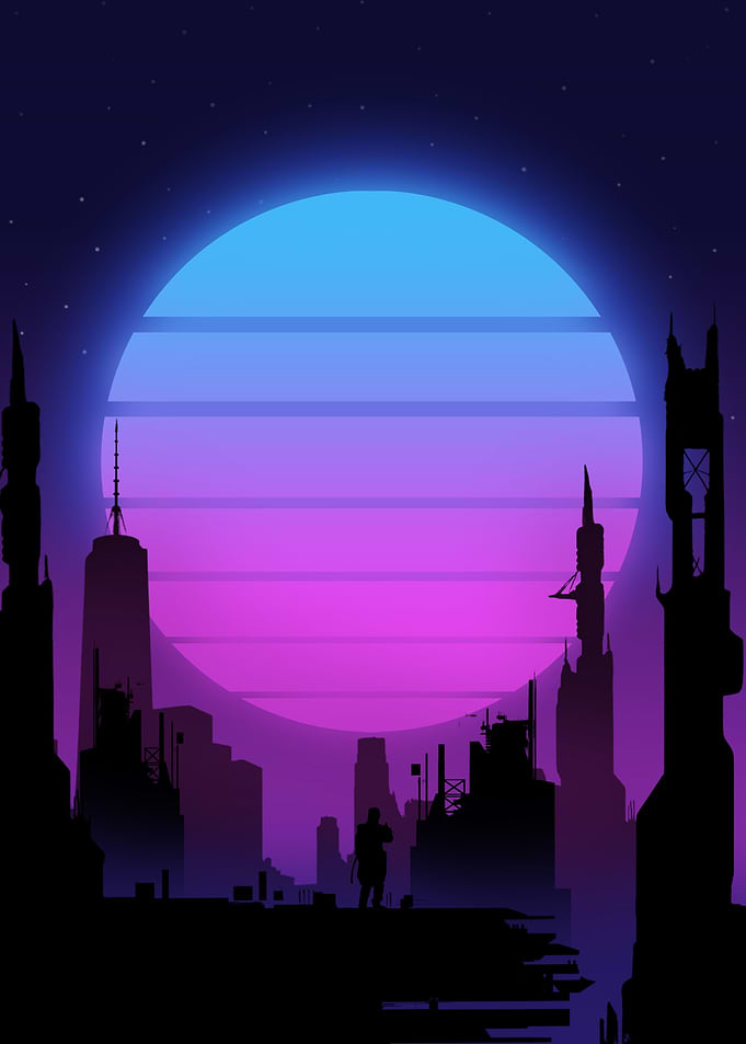 Neon Night City Sunset