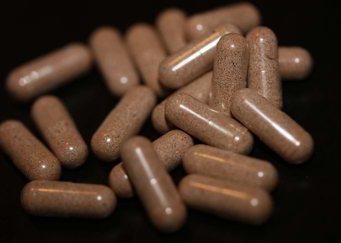 Vitamins capsules close up