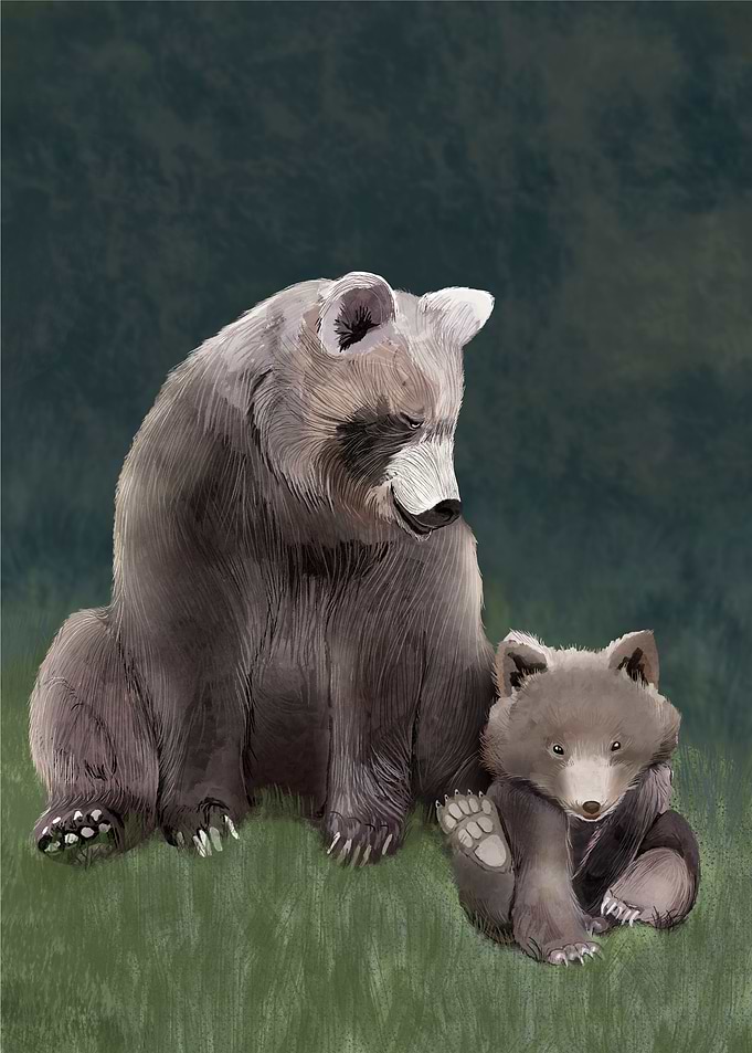 Mother bear with her puppy