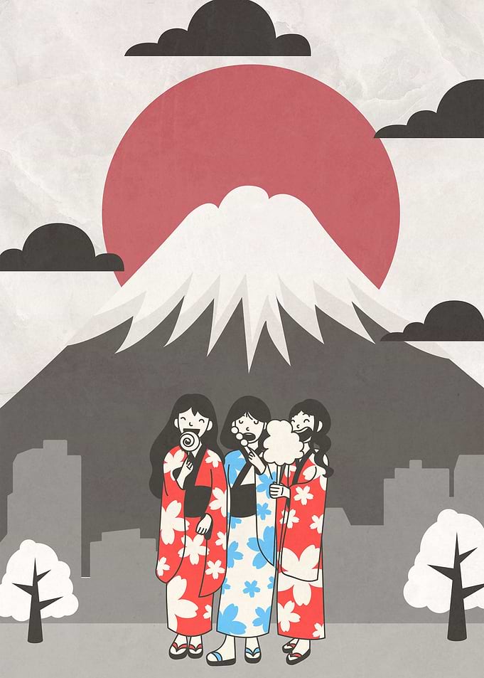 Japonesas en monte fuji