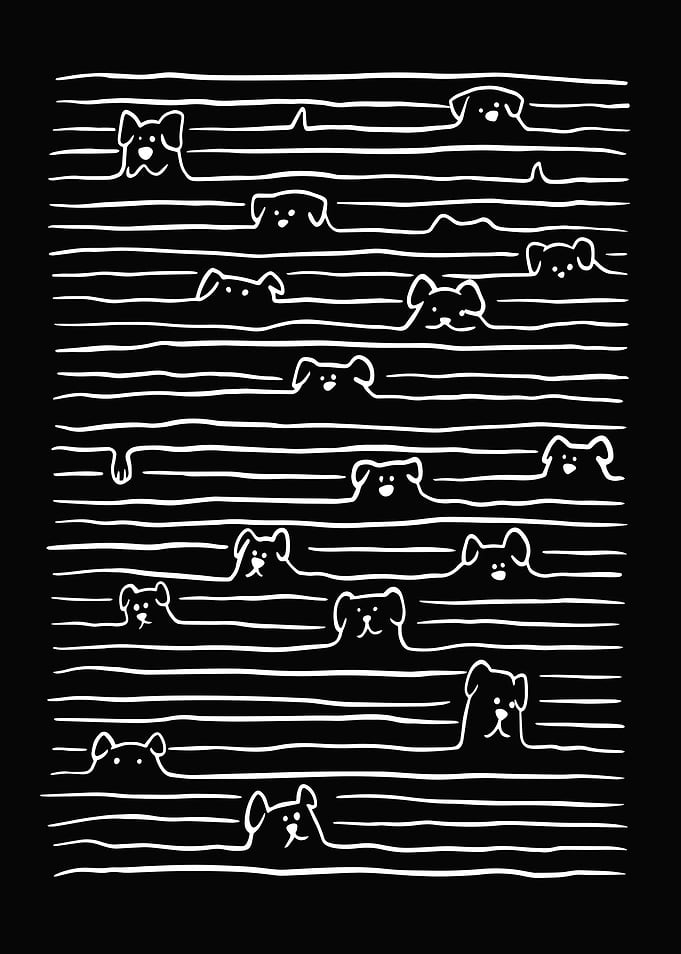 Cute dogs ink line art