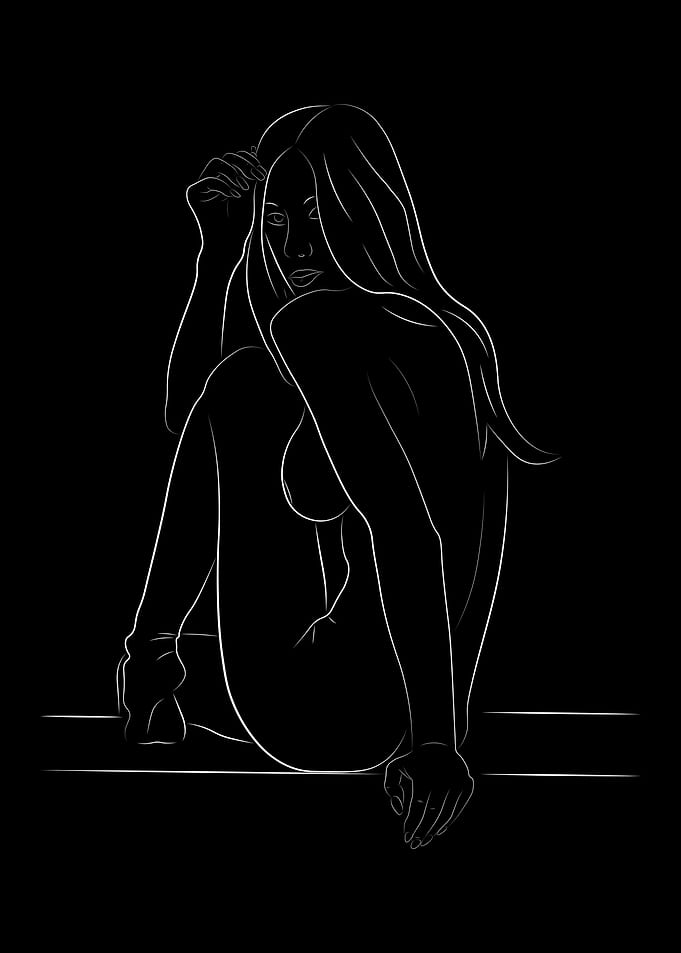 Nude Girl Boobs Line Art