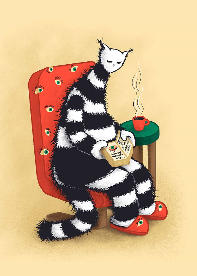 Cat Reading Book At Home