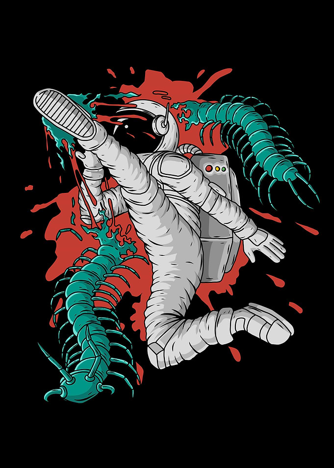 astronaut kick a centipede