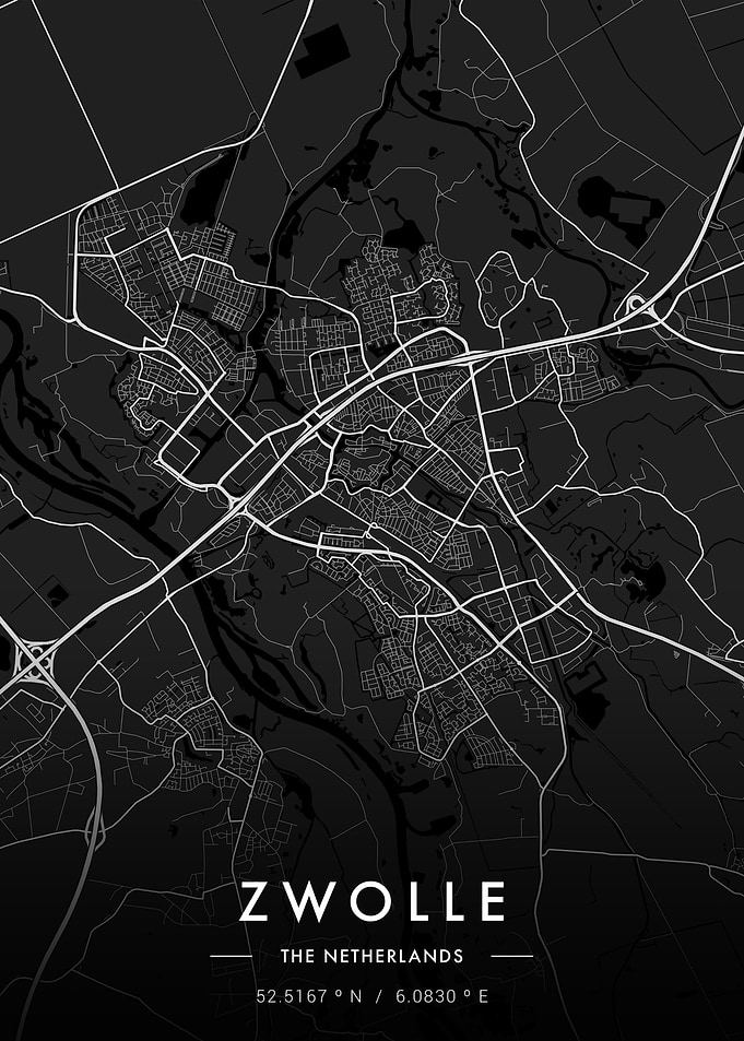 Zwolle City Map Dark