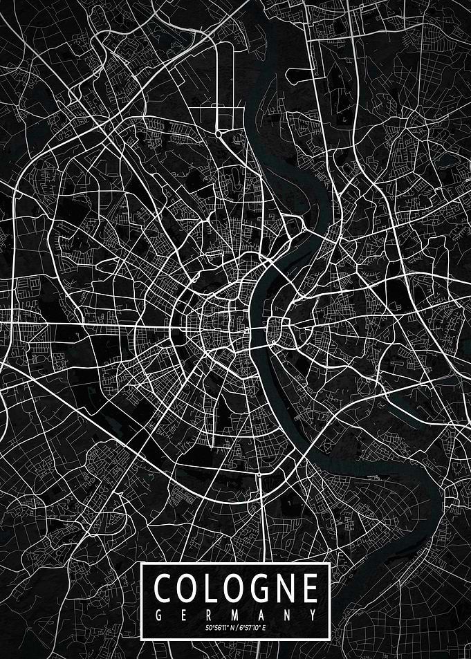 Cologne City Map Dark