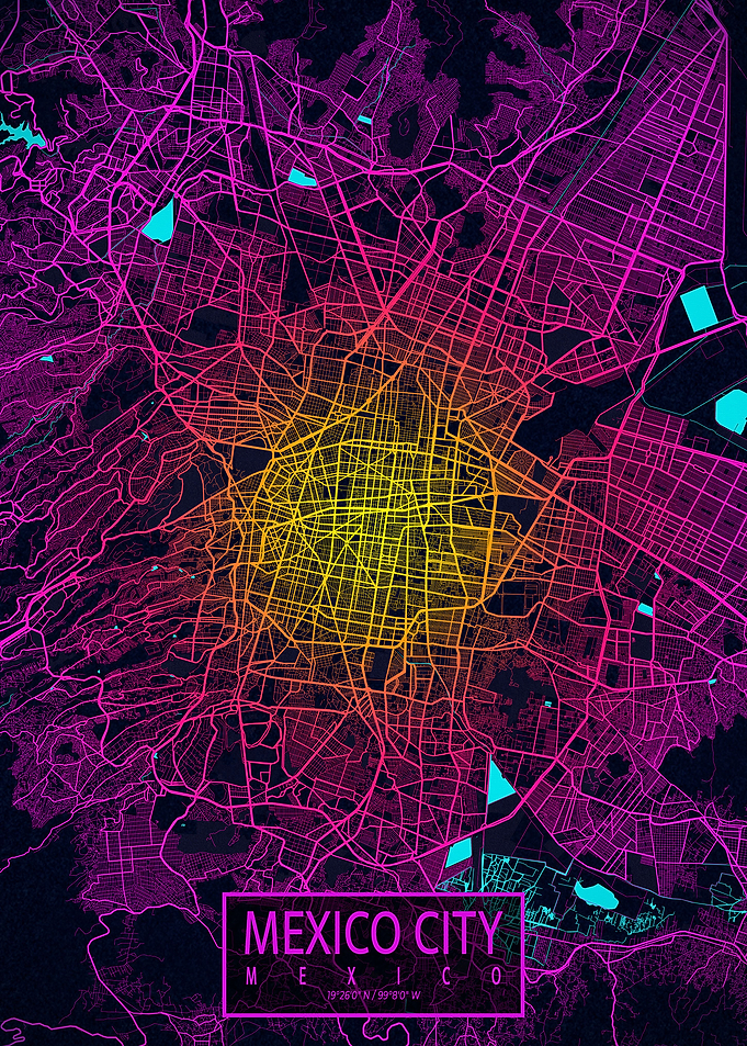 Mexico City Map Neon