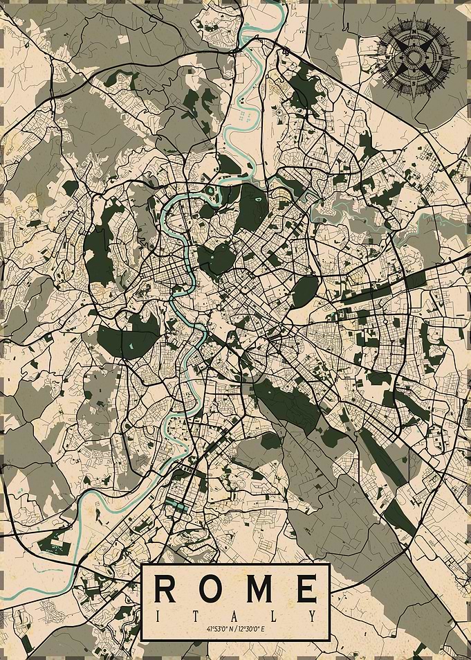 Rome City Map Vintage