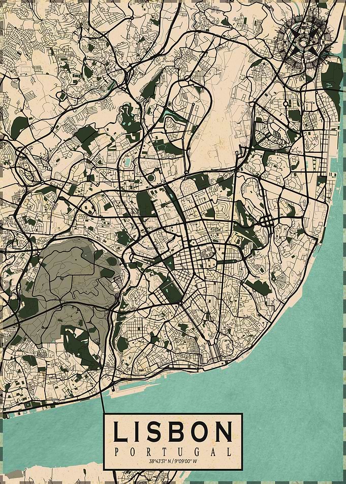 Lisbon City Map Vintage