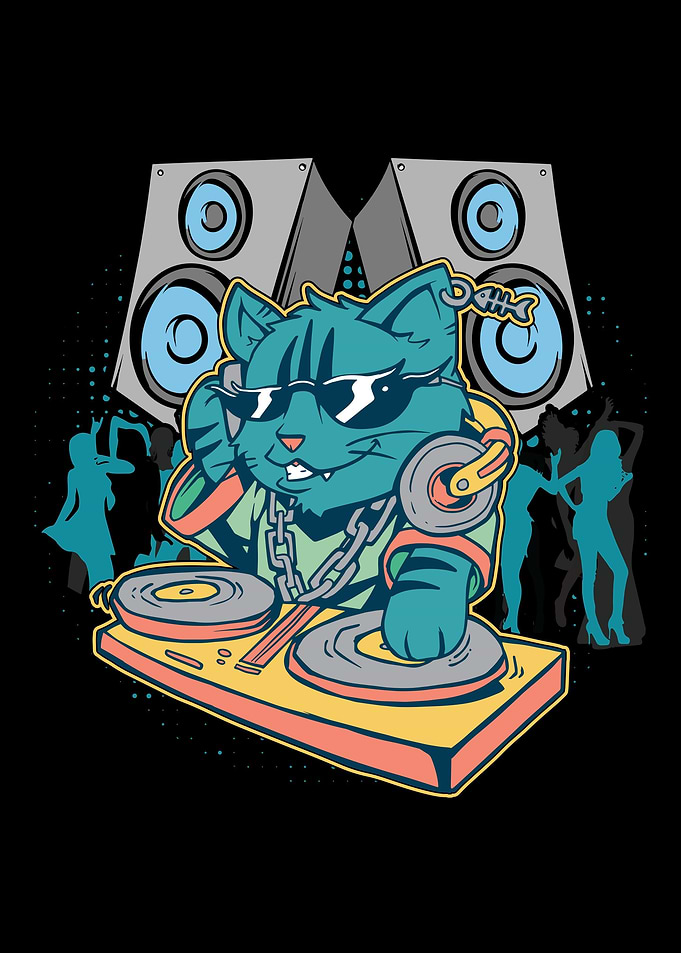 EDM Techno Party Cat DJ