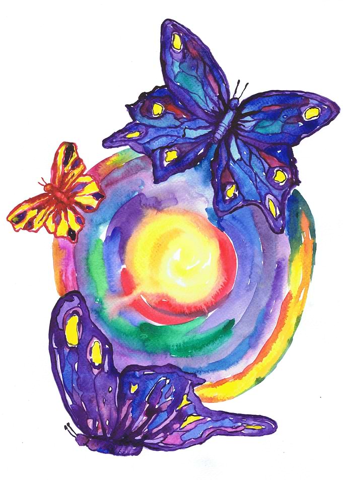 Mandala with 3 butterflies