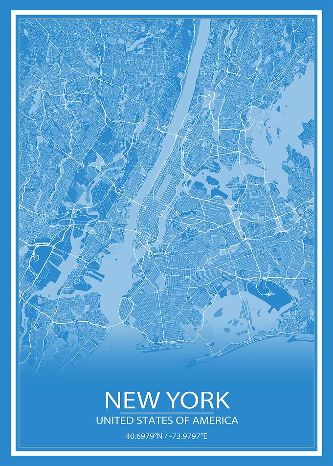 New York Blue White Map