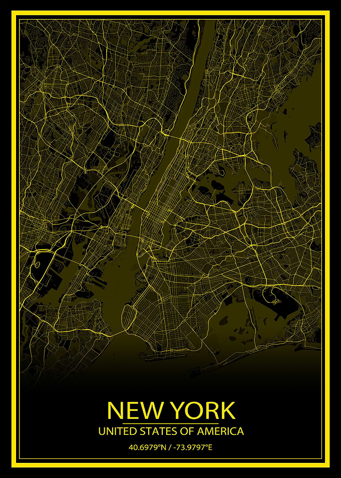 New York Yellow Black Map