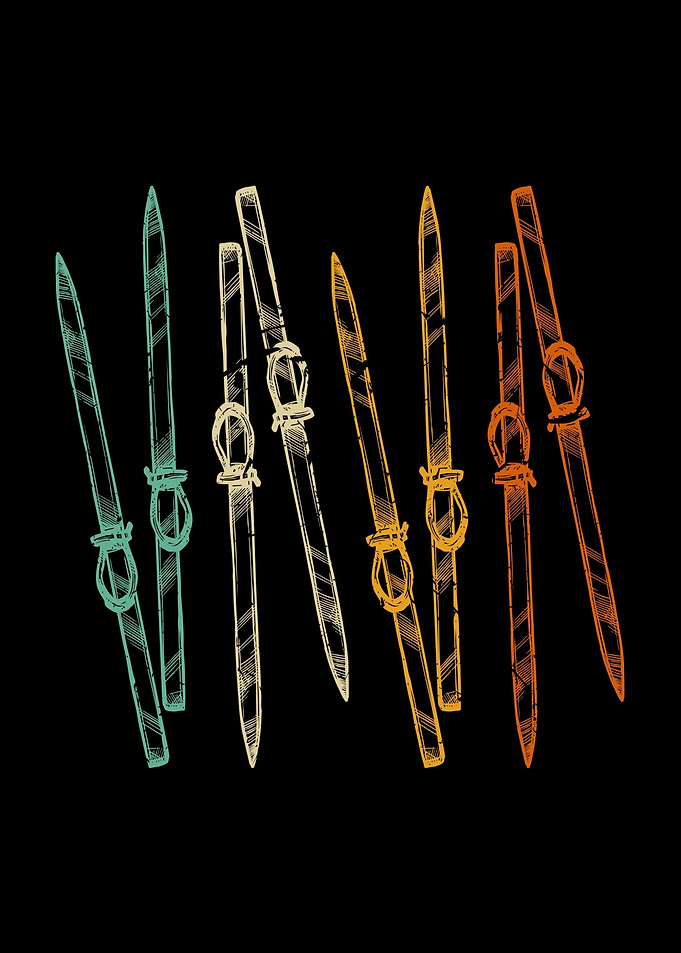 Retro Ski Skiers Skiing