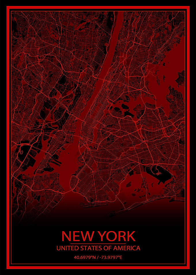 New York Red Black Map