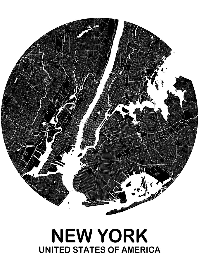 New York Black Circle Map
