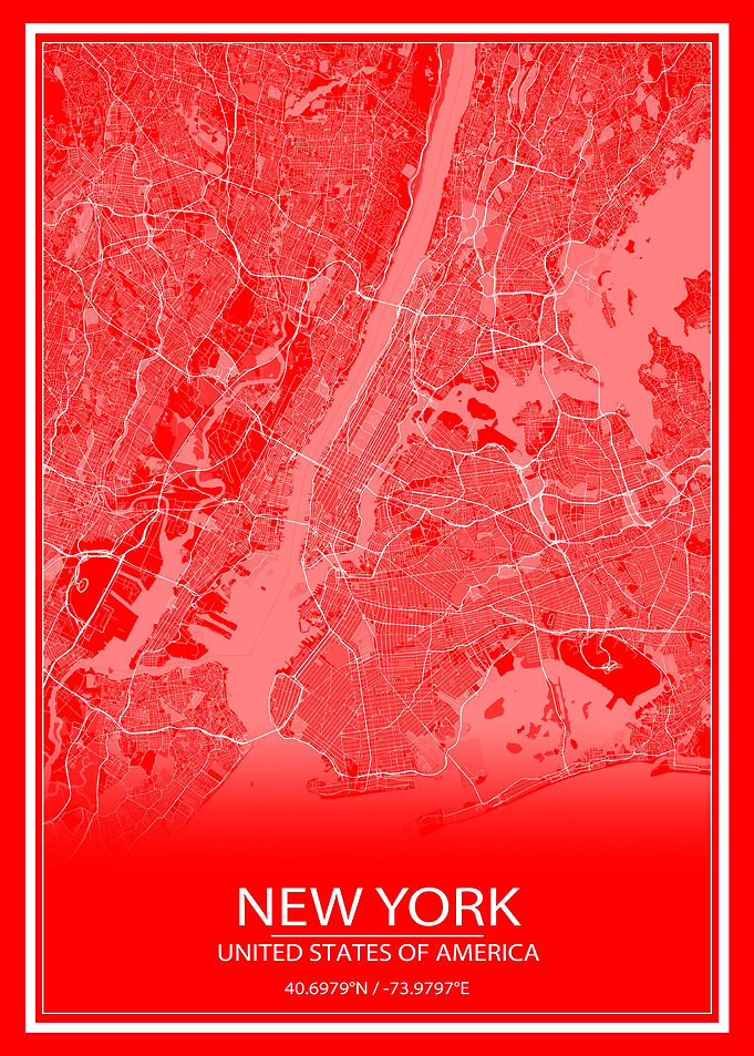 New York Red White Map