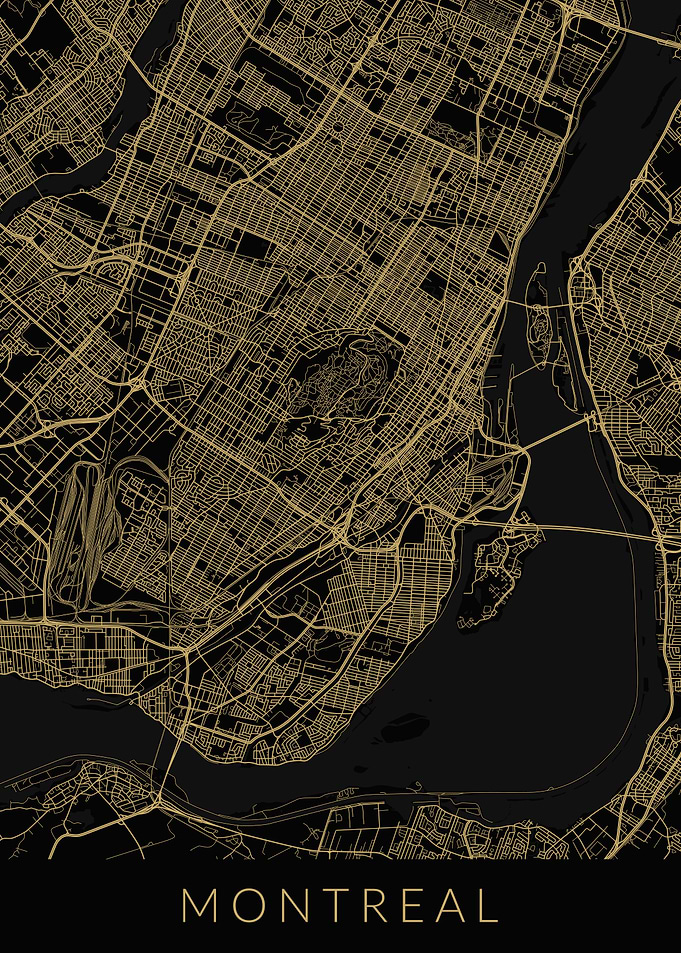 Montreal Map Black Gold