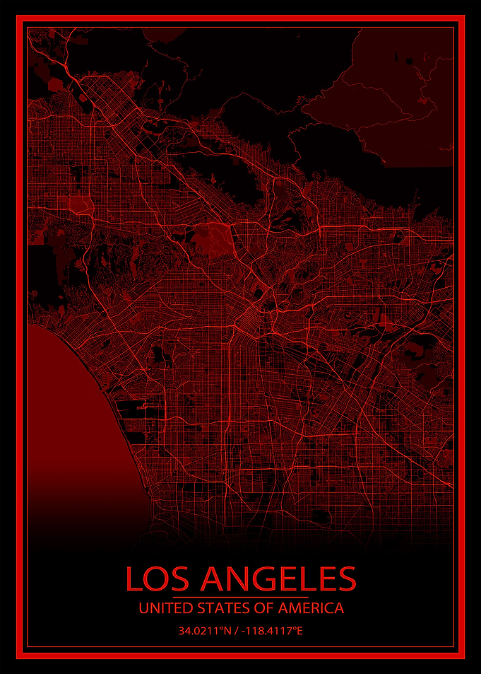 Los Angeles Black Red Map