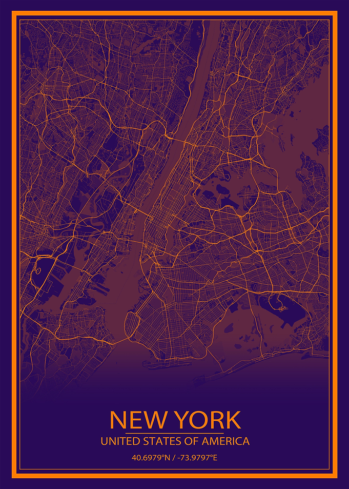 New York Purple Orange Map