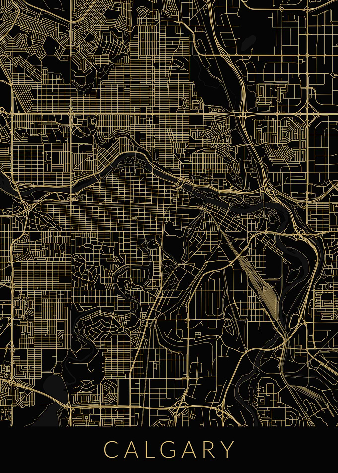 Calgary Map Black Gold