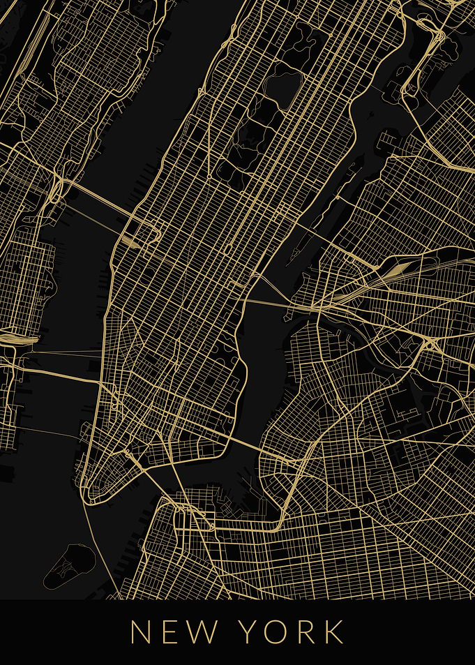 New York Map Black Gold