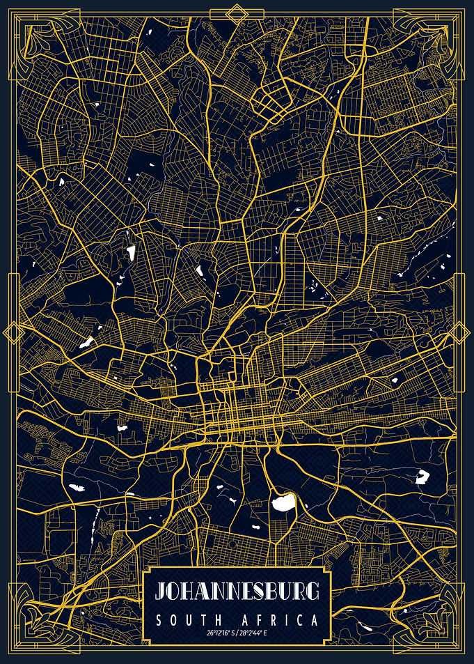 Johannesburg City Map Gold