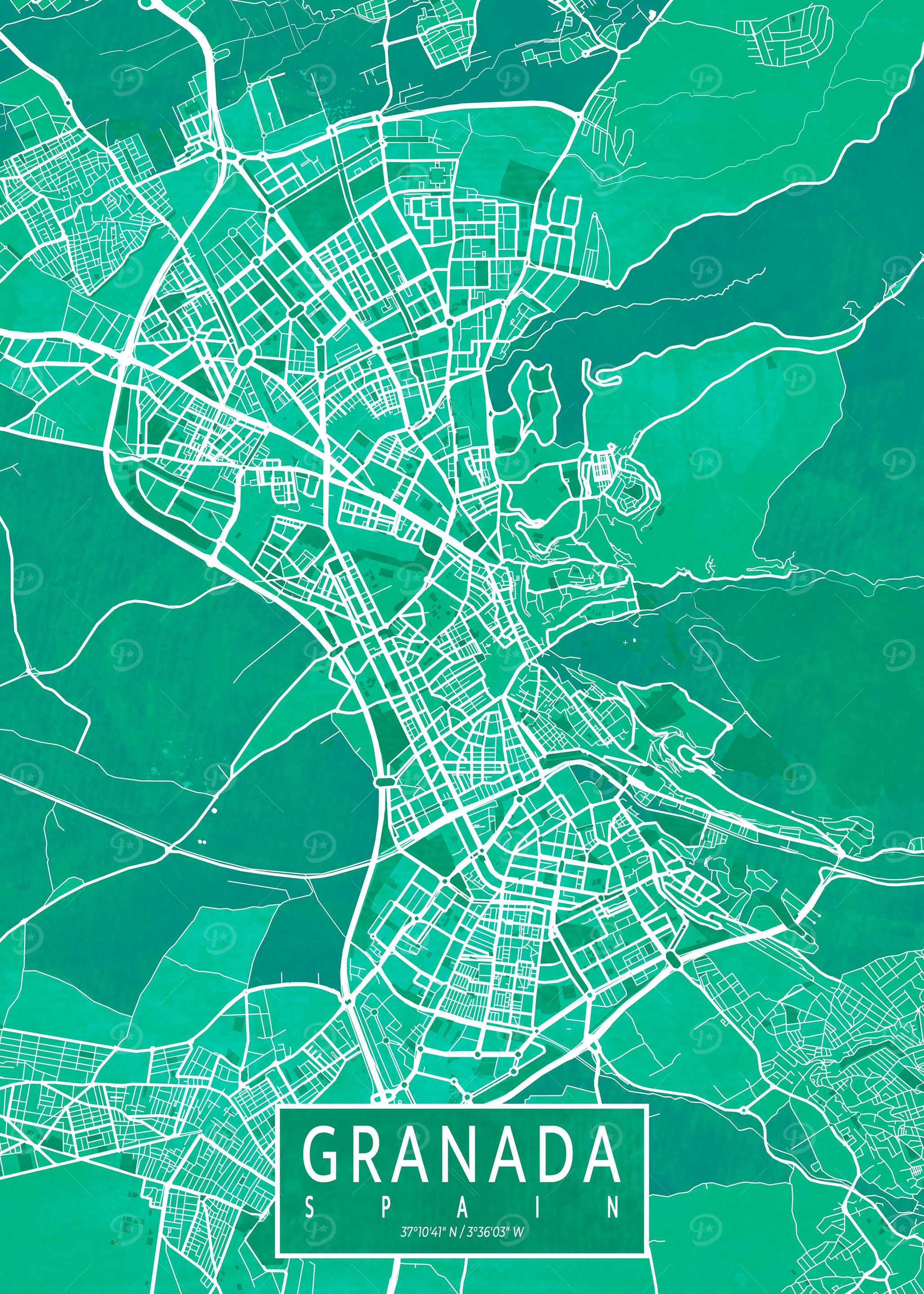Granada Map Watercolor