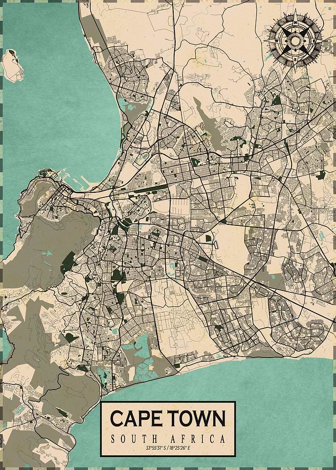 Cape Town City Map Vintage