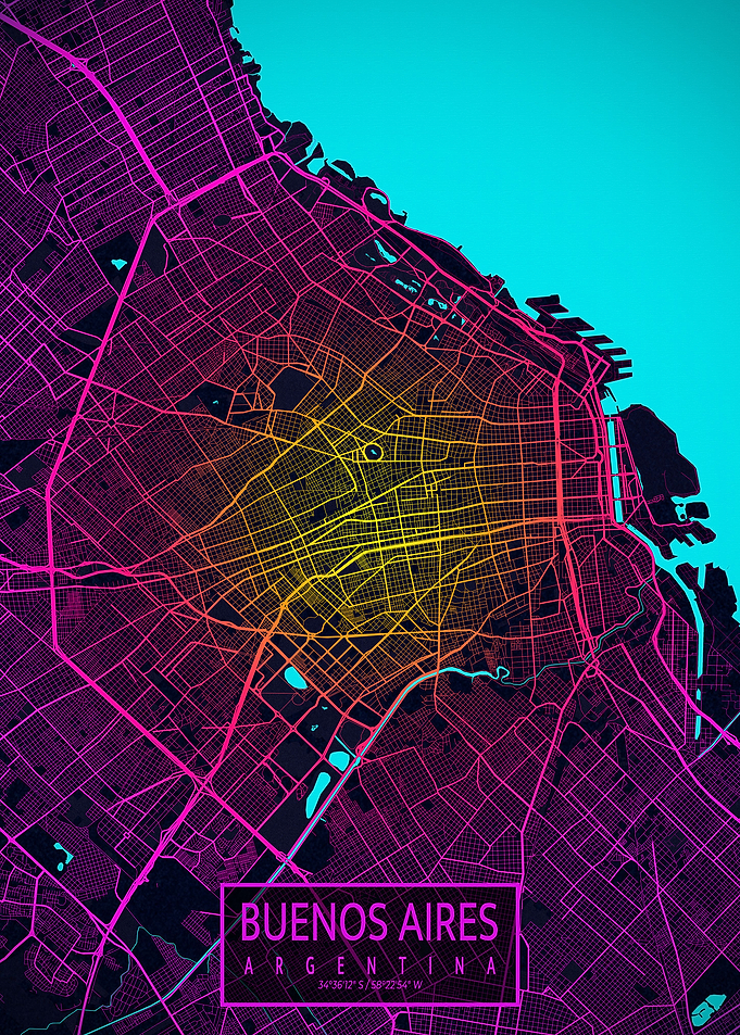Buenos Aires City Map Neon