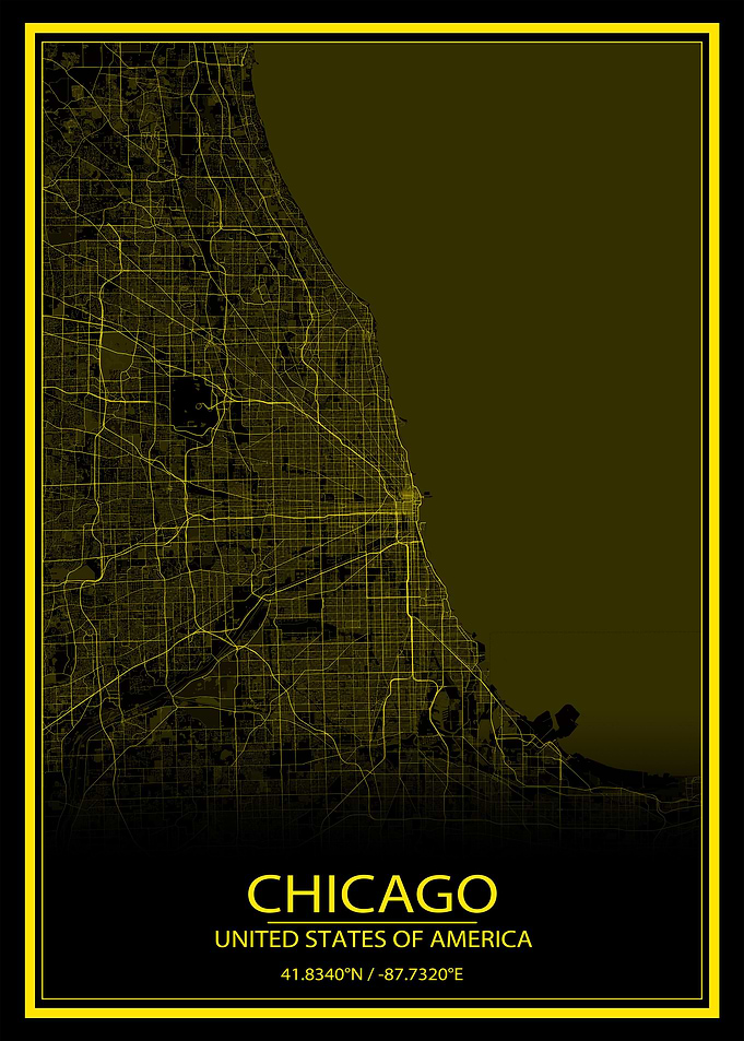 Chicago Black Yellow Map