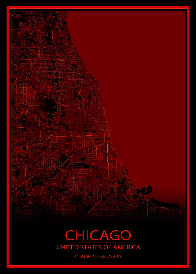Chicago Black and Red Map