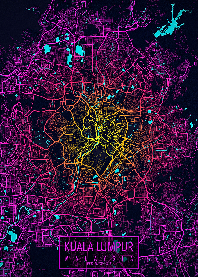 Kuala Lumpur City Map Neon