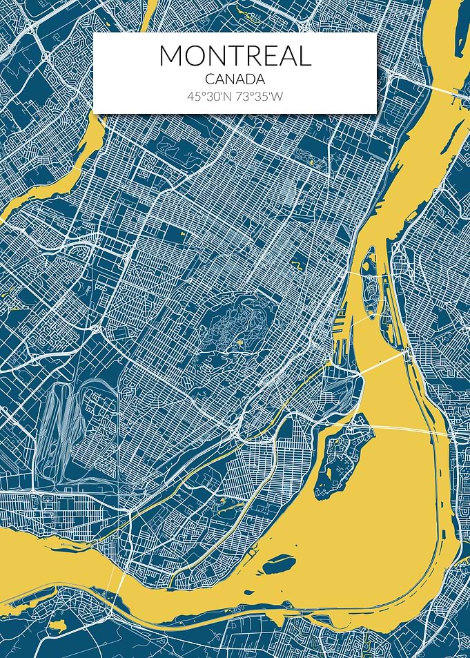 Montreal Map Blue Yellow