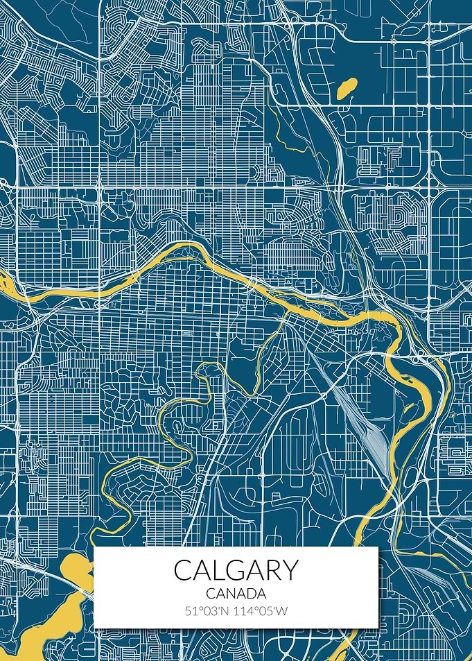 Calgary Map Blue Yellow