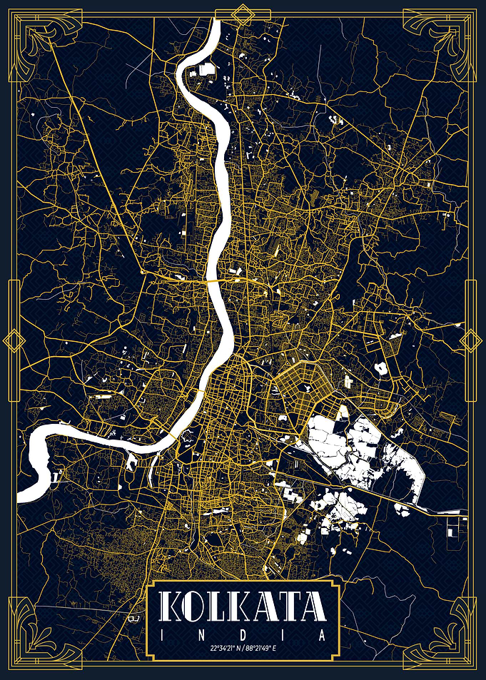 Kolkata City Map Gold