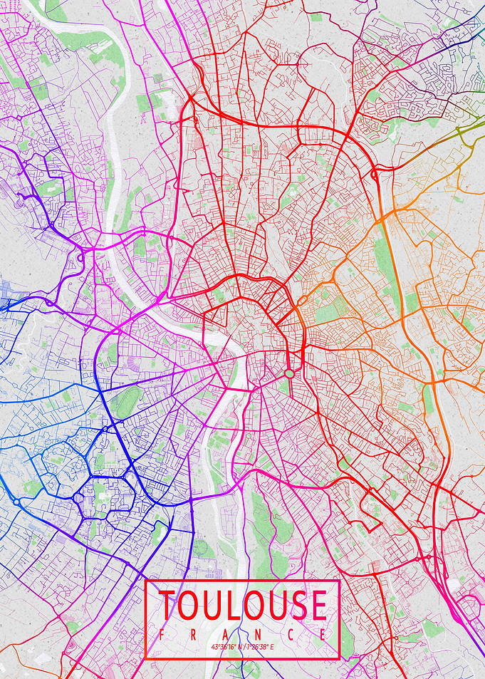 Toulouse City Map Colorful